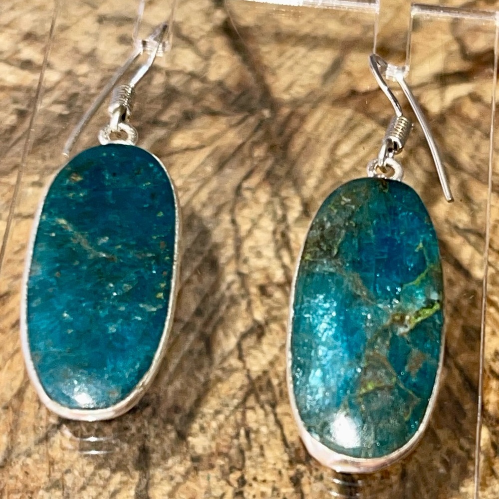 Blue Apatite Crystal Earrings 1 7/8”
